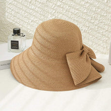 Load image into Gallery viewer, Big Bow Accented Straw Bowler Sun Hat
