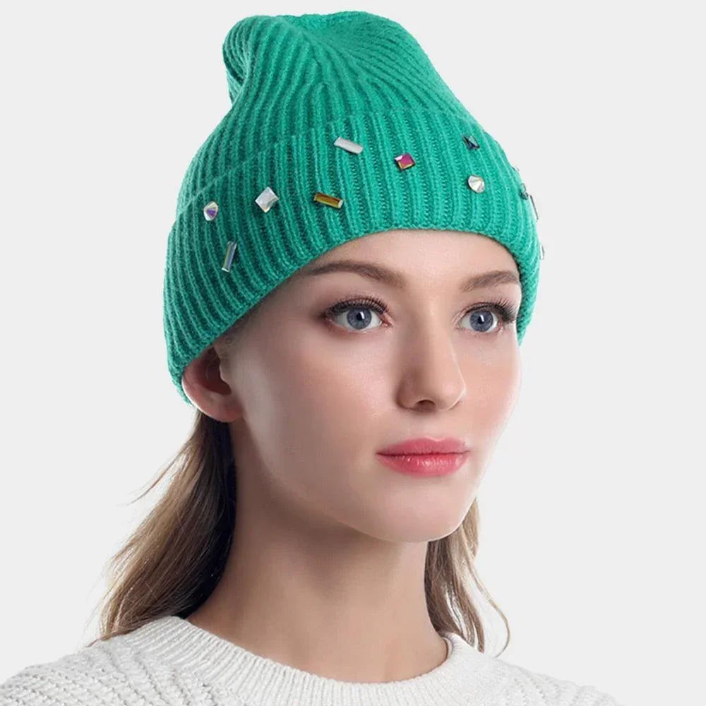 Bling Stone Embellished Knit Beanie Hat - Jewelry Store by Erik Rayo