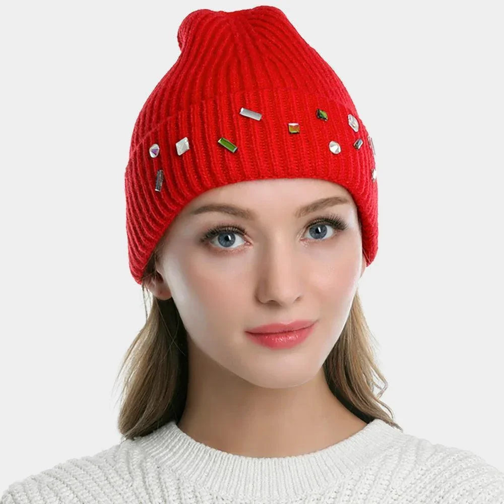 Bling Stone Embellished Knit Beanie Hat - Jewelry Store by Erik Rayo