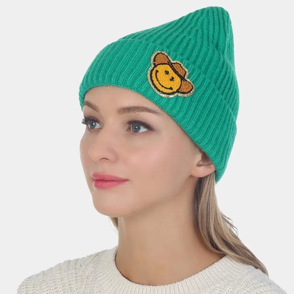 Cowboy Hat Smile Accented Knit Beanie Hat - Jewelry Store by Erik Rayo