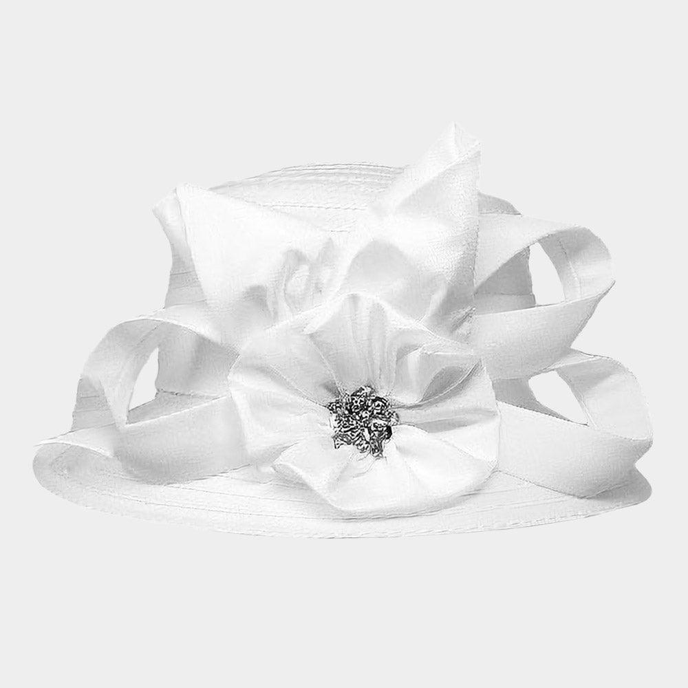 Flower Ribbon Accented Dressy Hat