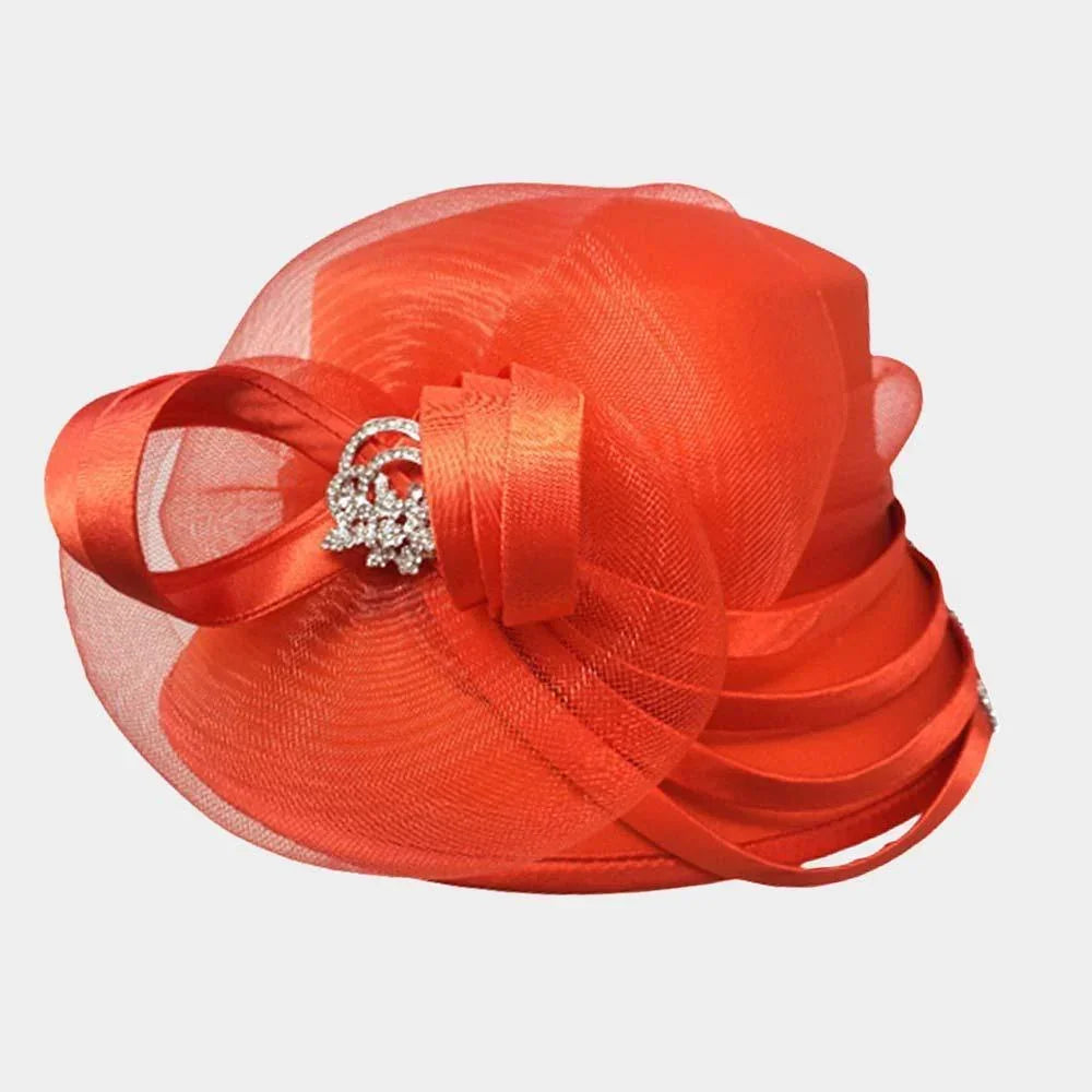 Floral Bling Stone Pointed Bow Accented Dressy Hat - Jewelry Store by Erik Rayo