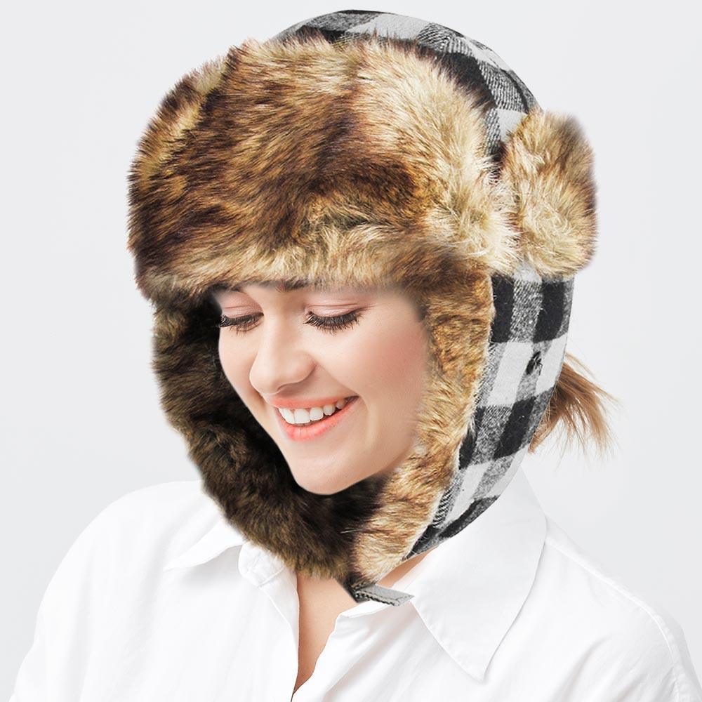 Buffalo Check Patterned Trapper Hat - Jewelry Store by Erik Rayo
