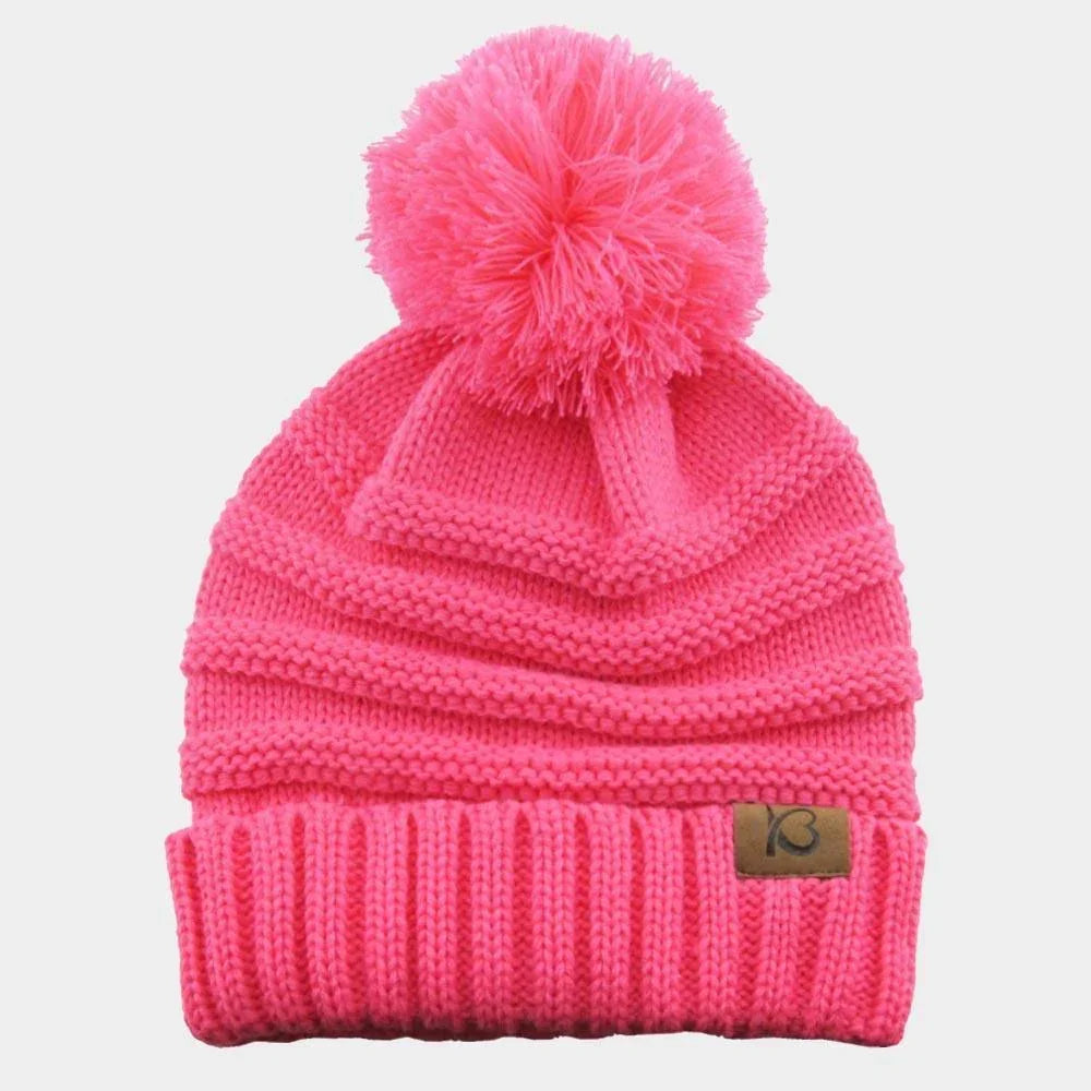 Cable Knit Ribbed Chunk Pom Pom Beanie Hat - Jewelry Store by Erik Rayo