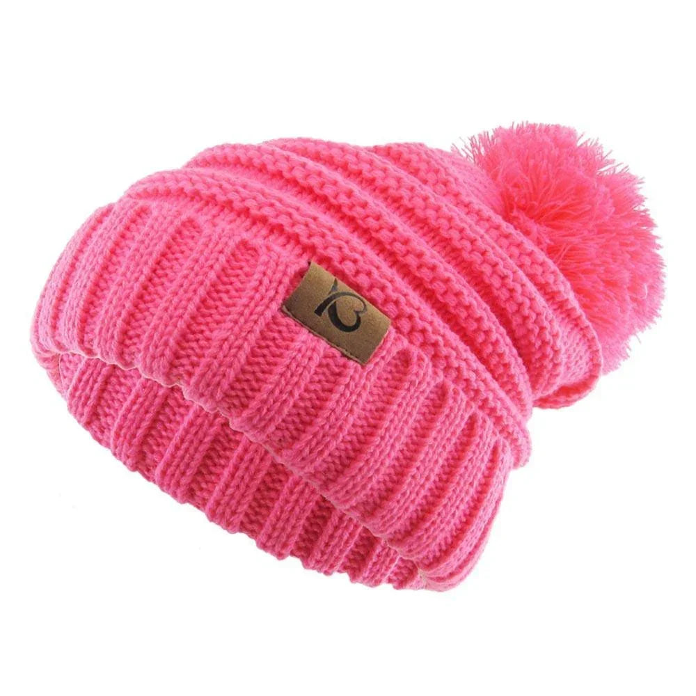 Cable Knit Ribbed Chunk Pom Pom Beanie Hat - Jewelry Store by Erik Rayo