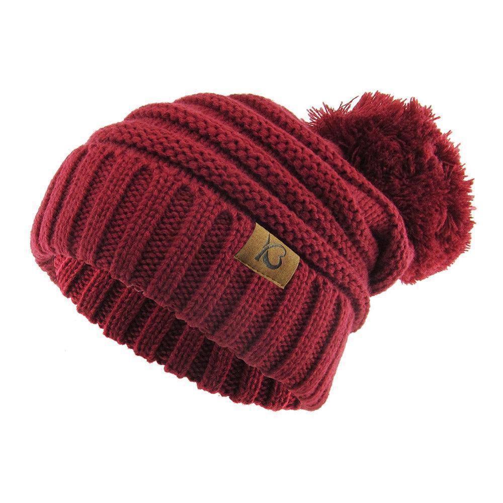 Cable Knit Ribbed Chunk Pom Pom Beanie Hat - Jewelry Store by Erik Rayo