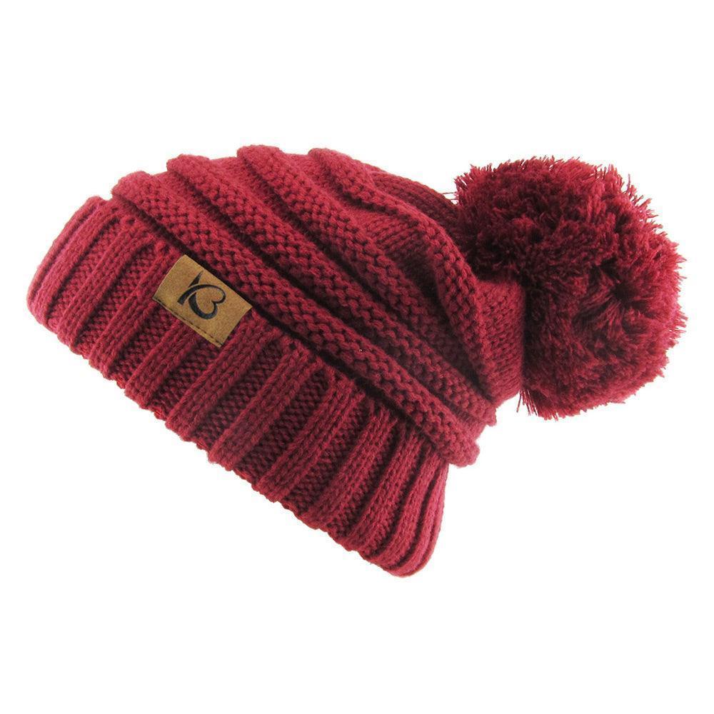 Cable Knit Ribbed Chunk Pom Pom Beanie Hat - Jewelry Store by Erik Rayo