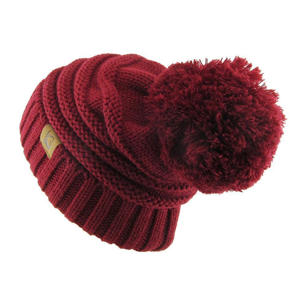 Cable Knit Ribbed Chunk Pom Pom Beanie Hat - Jewelry Store by Erik Rayo
