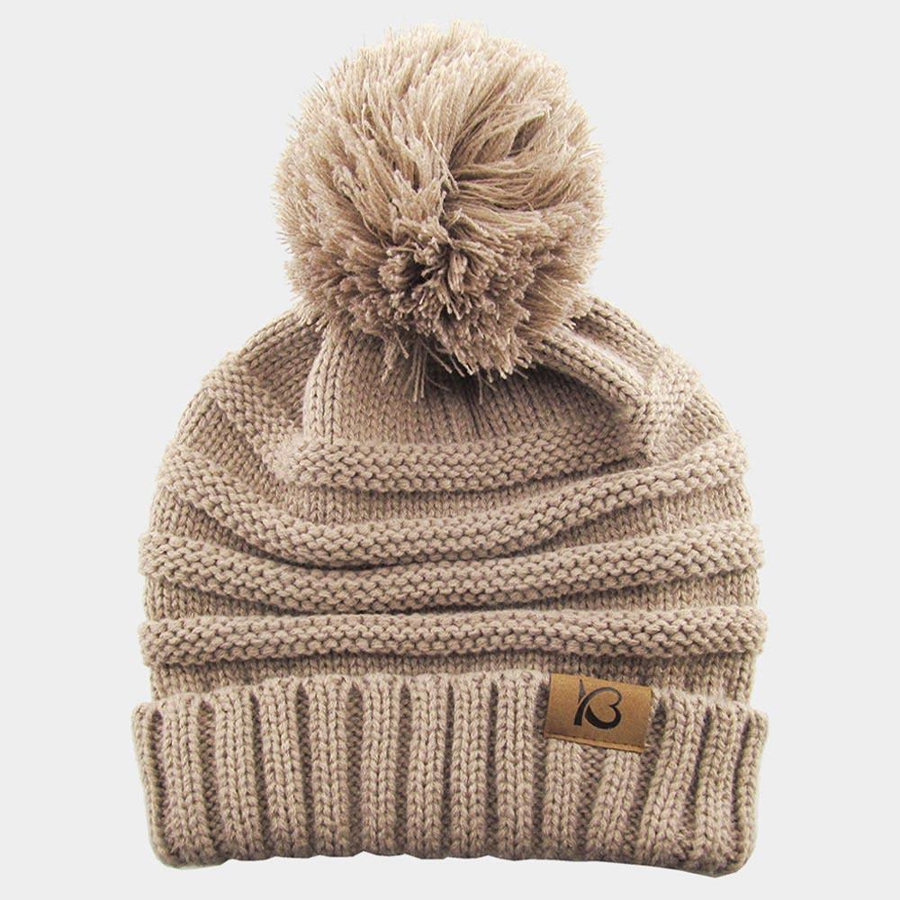 Cable Knit Ribbed Chunk Pom Pom Beanie Hat - Jewelry Store by Erik Rayo