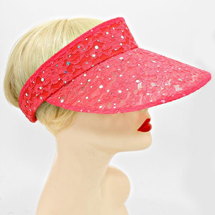 Sequined Floral Lace Visor Hat