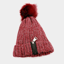 Load image into Gallery viewer, Soft Knit Fleece Zipper Detail Pom Pom Beanie
