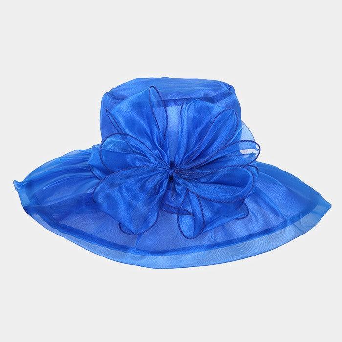 Organza bow wide brim hat