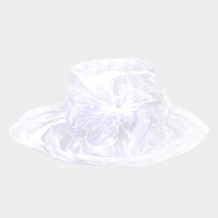 Organza bow wide brim hat