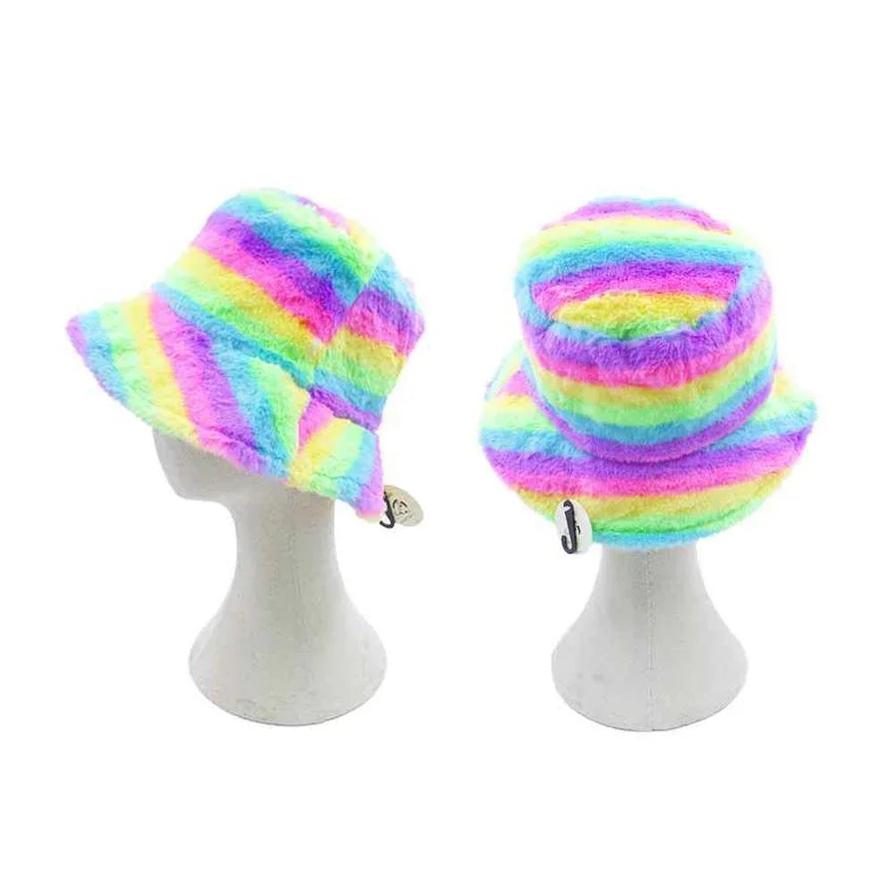 Rainbow Faux Fur Bucket Hat - Jewelry Store by Erik Rayo