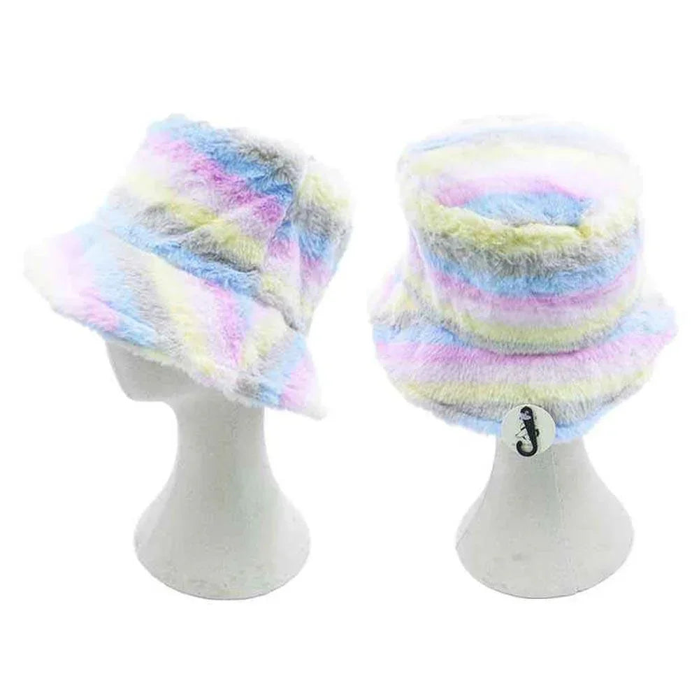 Rainbow Faux Fur Bucket Hat - Jewelry Store by Erik Rayo