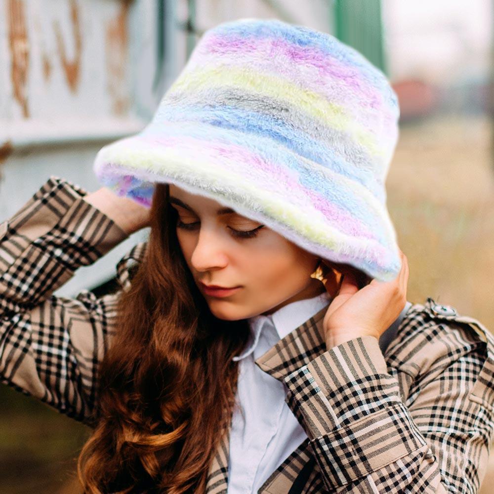 Rainbow Faux Fur Bucket Hat - Jewelry Store by Erik Rayo