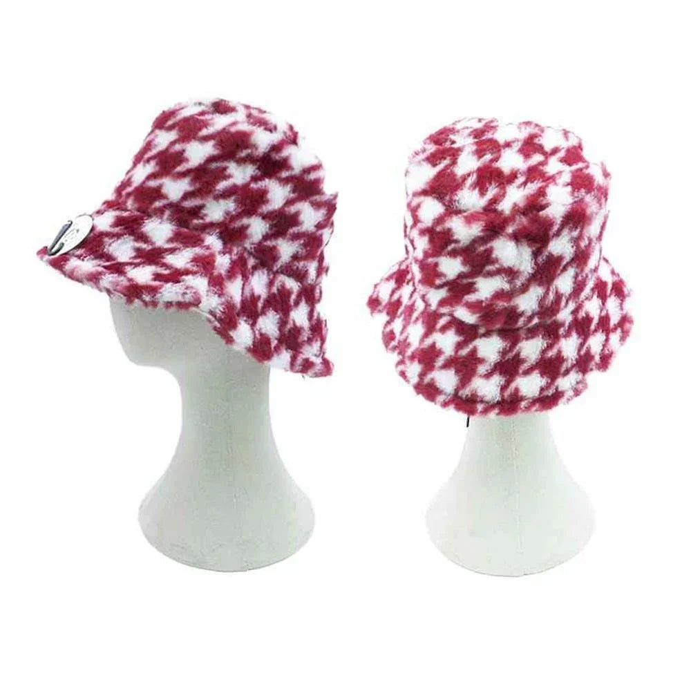Houndstooth Patterned Faux Fur Bucket Hat - Jewelry Store by Erik Rayo