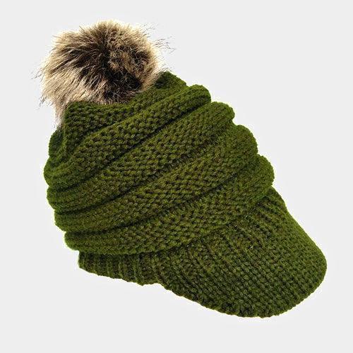 Soft Knit Faux Pom Pom Visor Hat - Jewelry Store by Erik Rayo