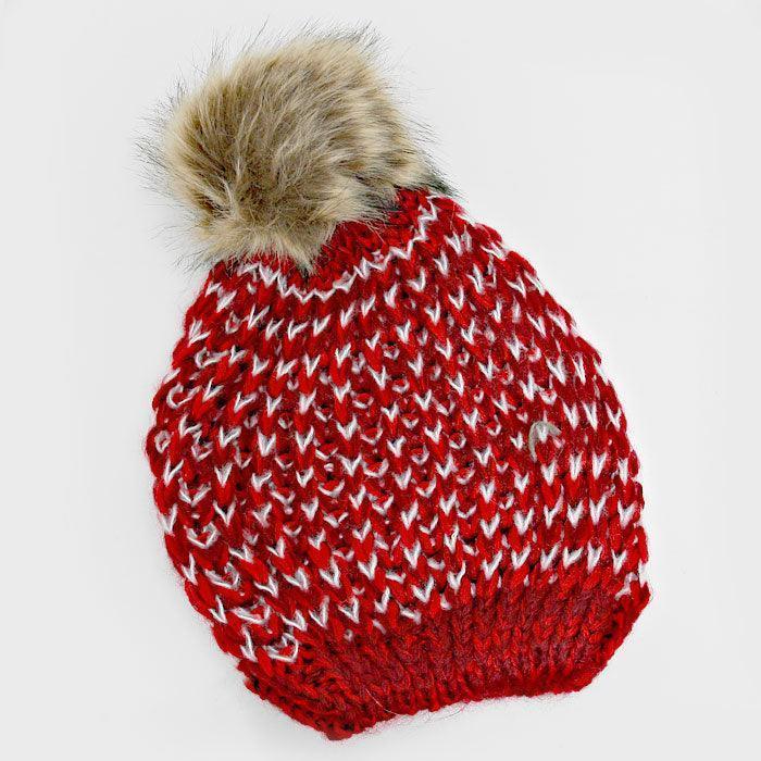 Chunky Two Tone Knit Pom Pom Hat - Jewelry Store by Erik Rayo