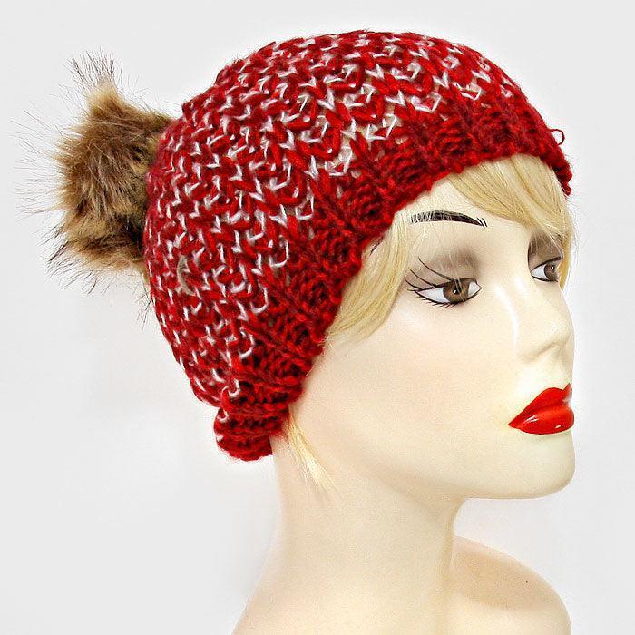Chunky Two Tone Knit Pom Pom Hat - Jewelry Store by Erik Rayo
