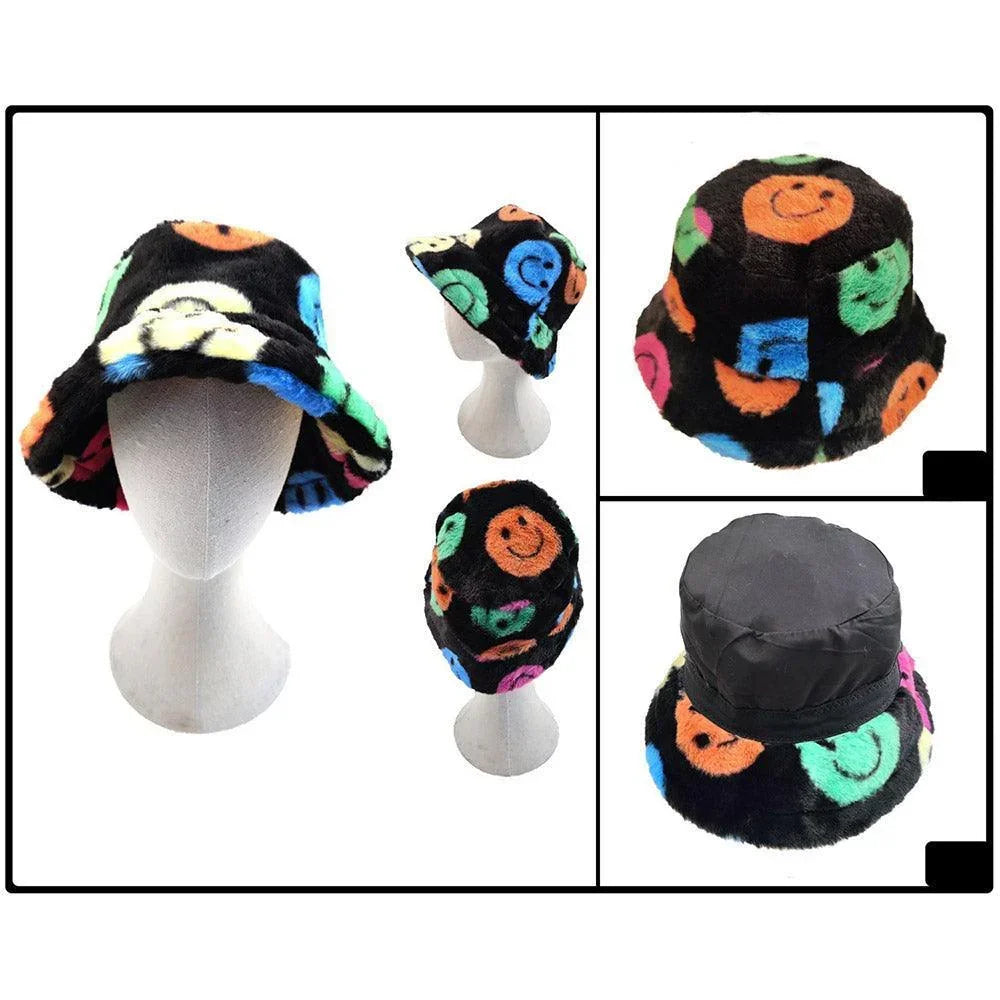 Smile Patterned Faux Fur Bucket Hat - Jewelry Store by Erik Rayo