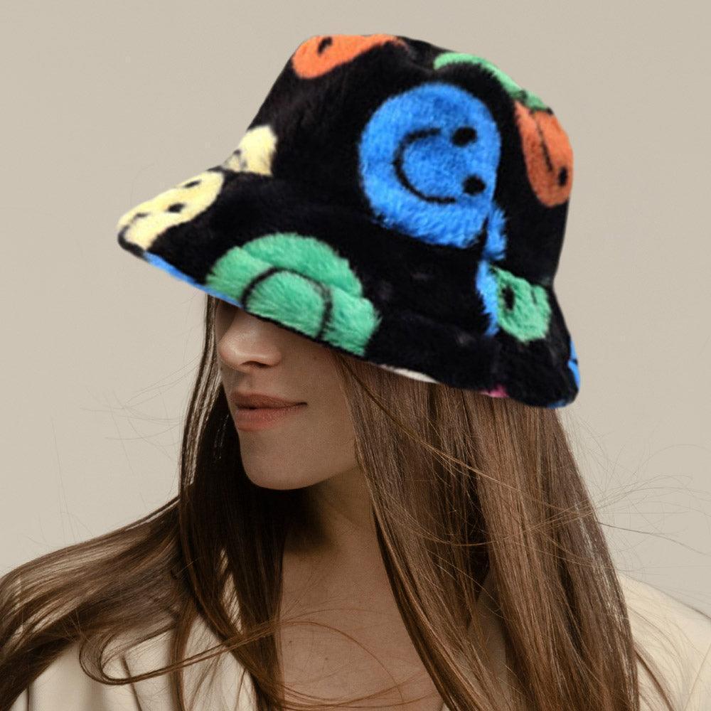 Smile Patterned Faux Fur Bucket Hat - Jewelry Store by Erik Rayo
