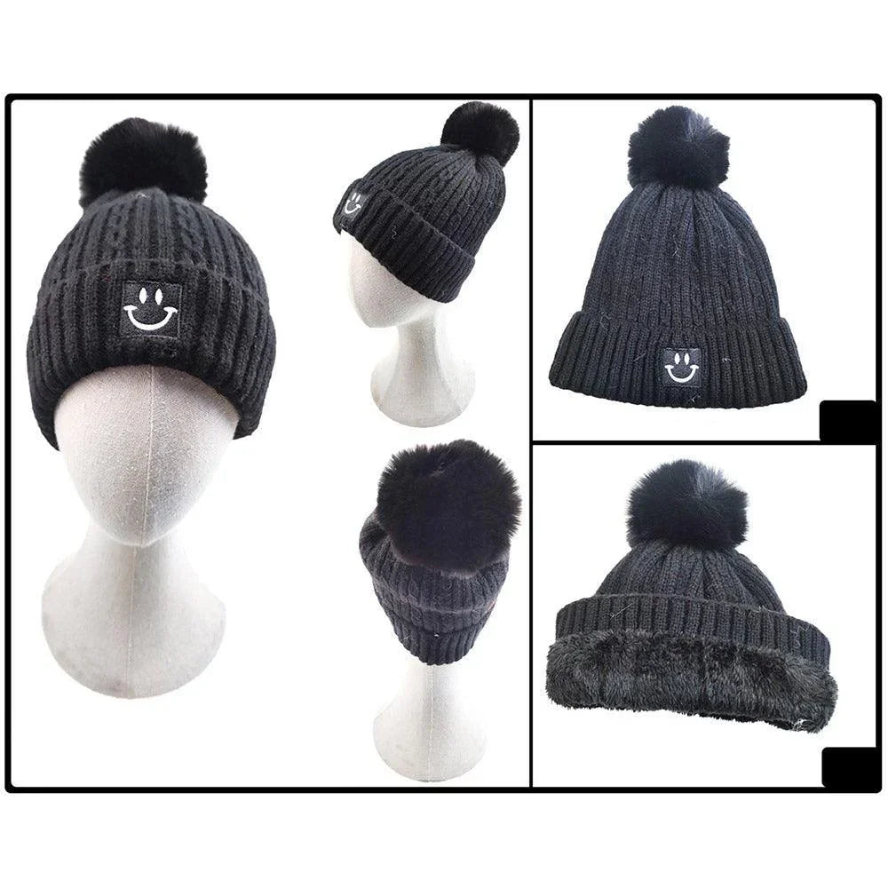 Fleece Lining Smile Pointed Pom Pom Beanie Hat - Jewelry Store by Erik Rayo
