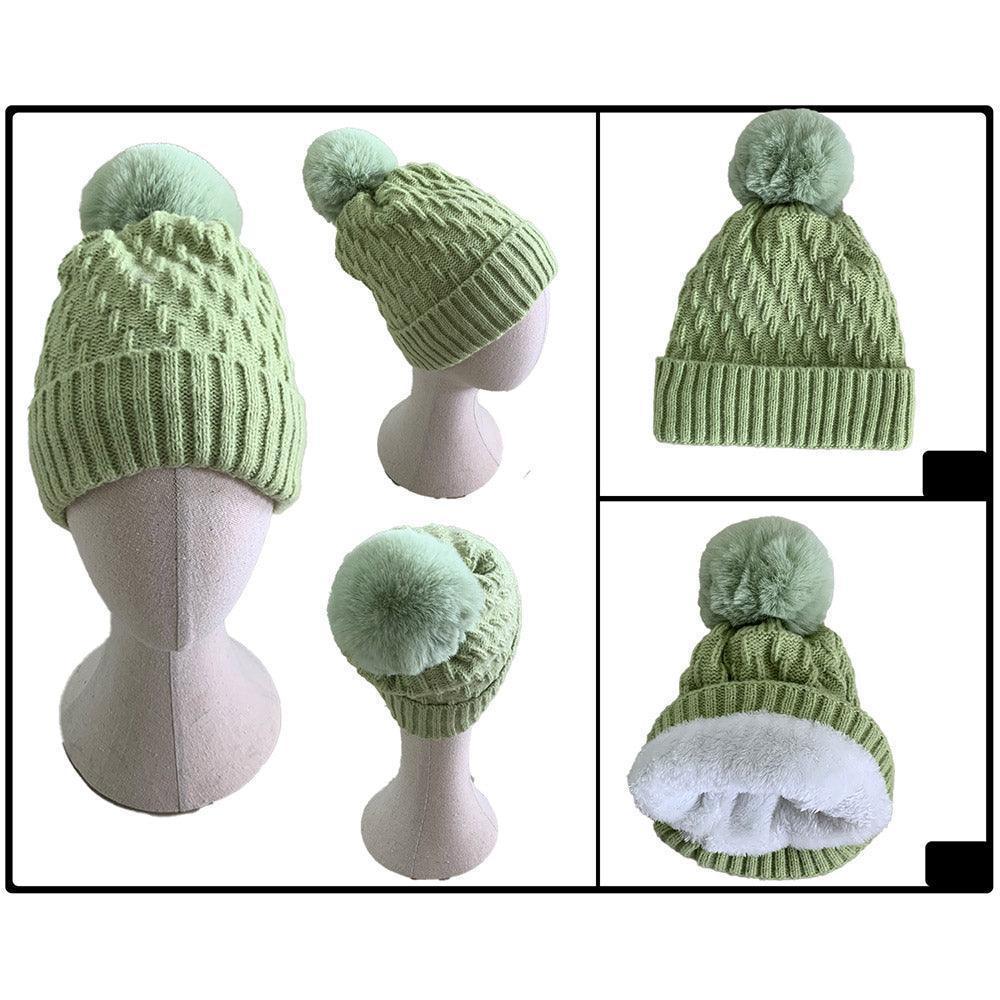 Fleece Lining Solid Knit Faux Fur Pom Pom Beanie Hat - Jewelry Store by Erik Rayo