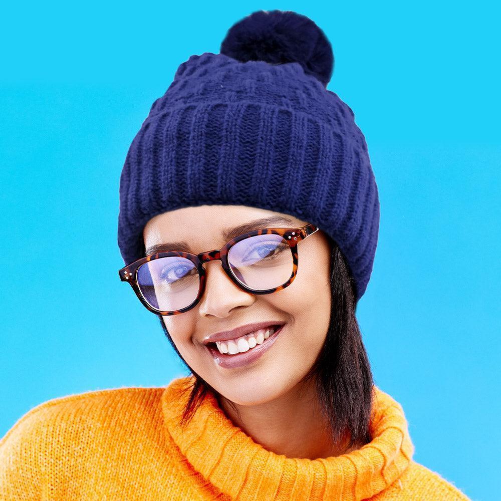 Fleece Lining Solid Knit Faux Fur Pom Pom Beanie Hat - Jewelry Store by Erik Rayo