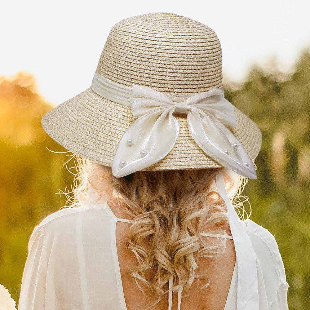 Pearl Pointed Bow Band Straw Sun Hat - Jewelry Store by Erik Rayo