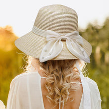 Load image into Gallery viewer, Pearl Pointed Bow Band Straw Sun Hat
