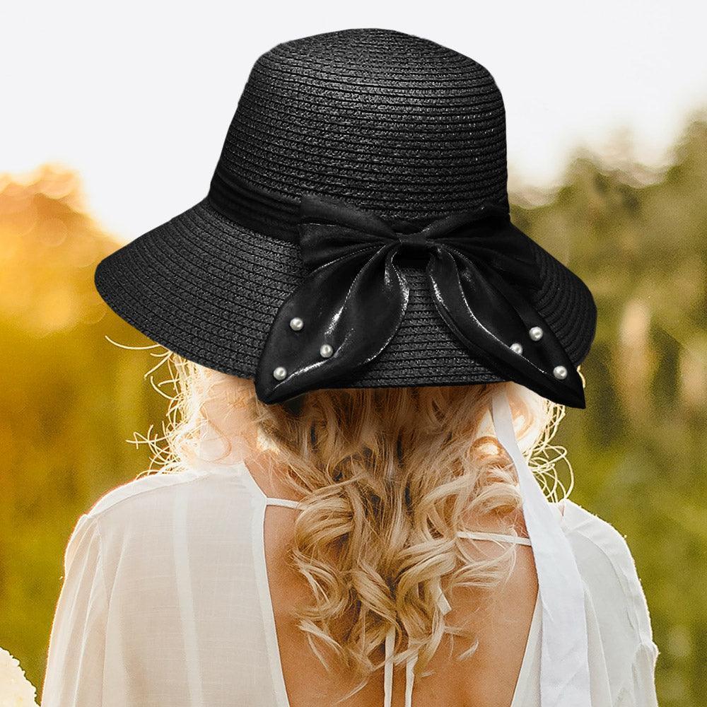 Pearl Pointed Bow Band Straw Sun Hat - Jewelry Store by Erik Rayo