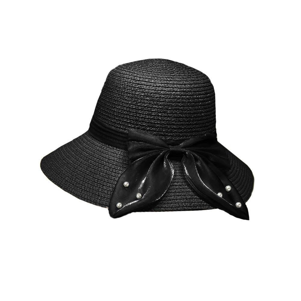 Pearl Pointed Bow Band Straw Sun Hat - Jewelry Store by Erik Rayo
