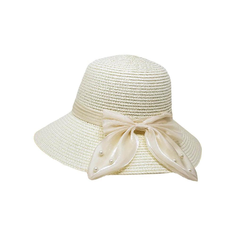 Pearl Pointed Bow Band Straw Sun Hat - Jewelry Store by Erik Rayo