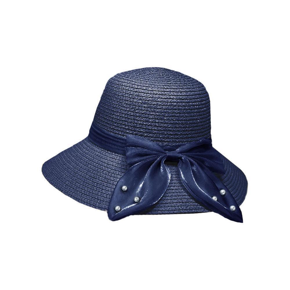 Pearl Pointed Bow Band Straw Sun Hat - Jewelry Store by Erik Rayo