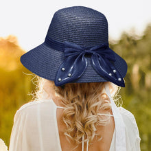 Load image into Gallery viewer, Pearl Pointed Bow Band Straw Sun Hat
