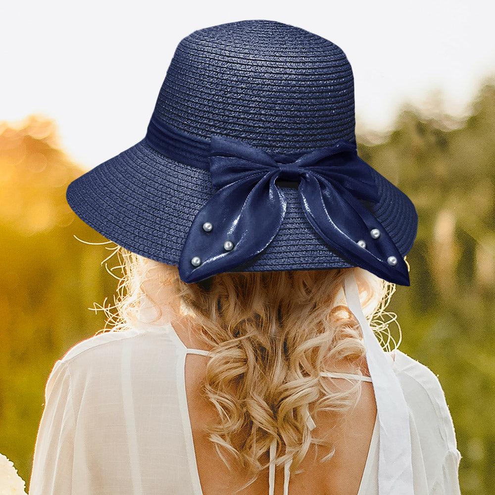 Pearl Pointed Bow Band Straw Sun Hat