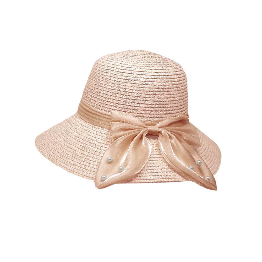 Pearl Pointed Bow Band Straw Sun Hat - Jewelry Store by Erik Rayo