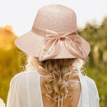 Load image into Gallery viewer, Pearl Pointed Bow Band Straw Sun Hat
