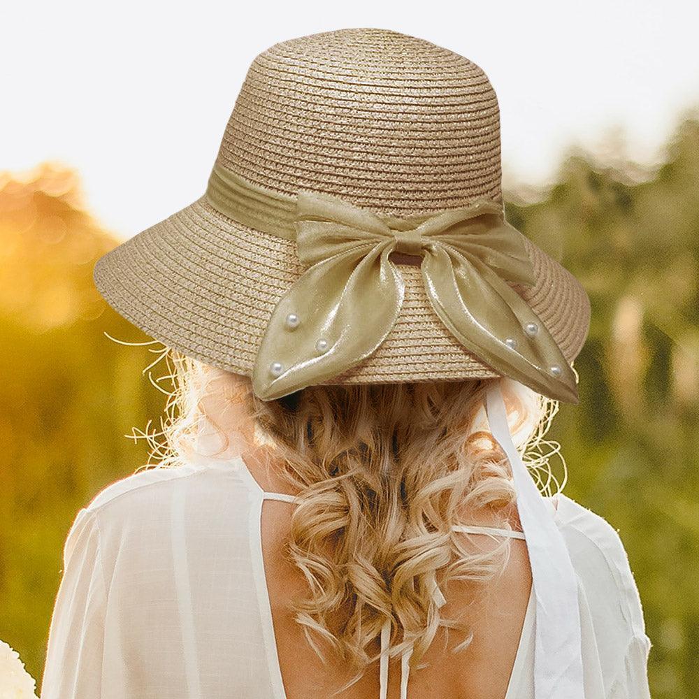 Pearl Pointed Bow Band Straw Sun Hat - Jewelry Store by Erik Rayo