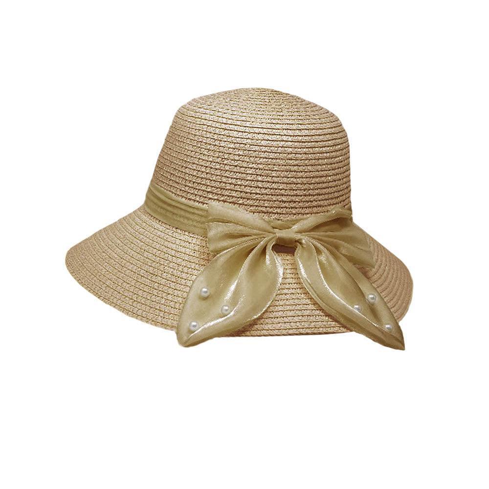 Pearl Pointed Bow Band Straw Sun Hat - Jewelry Store by Erik Rayo