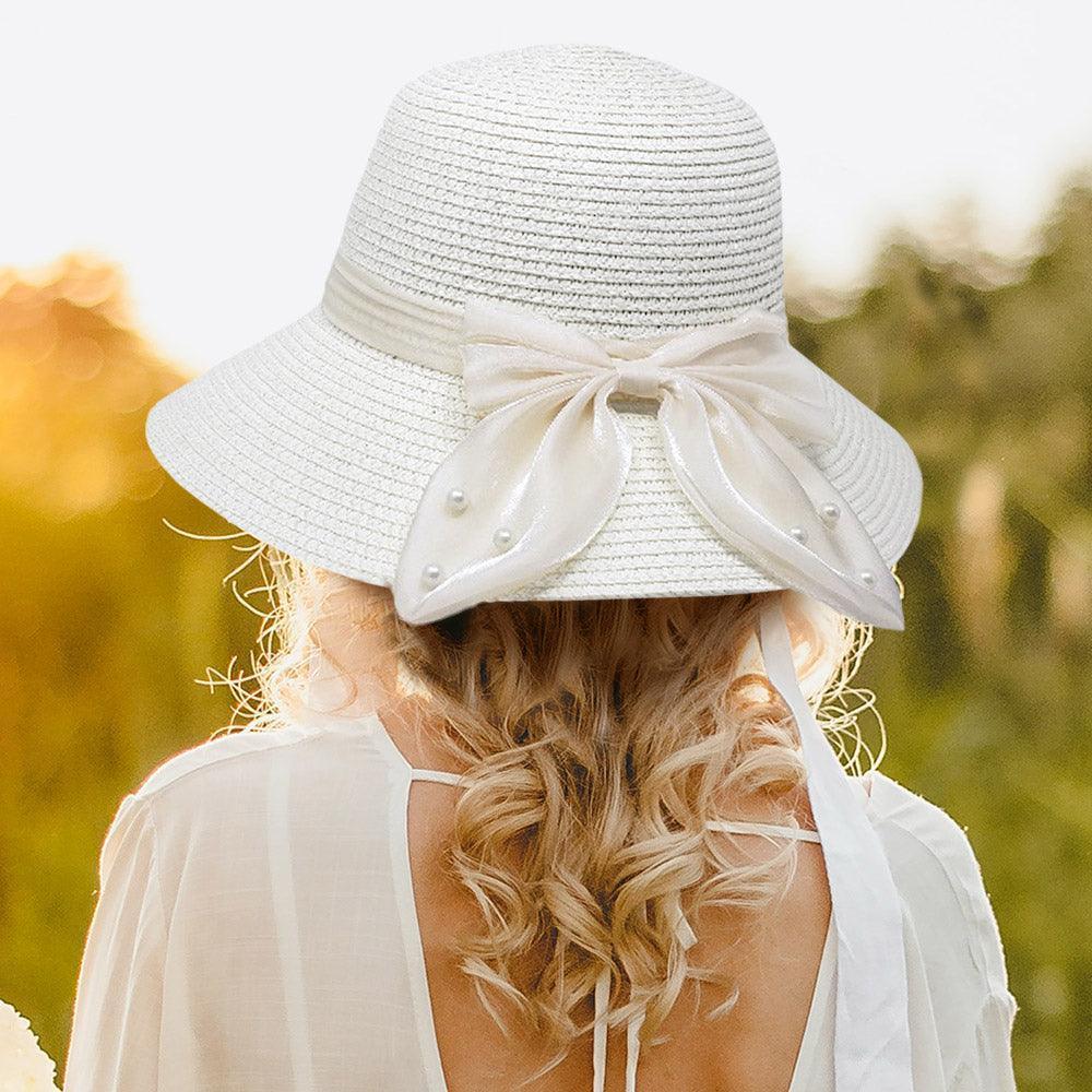 Pearl Pointed Bow Band Straw Sun Hat - Jewelry Store by Erik Rayo
