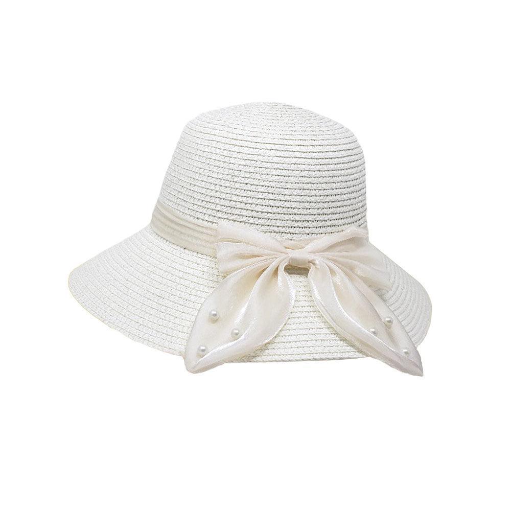 Pearl Pointed Bow Band Straw Sun Hat - Jewelry Store by Erik Rayo