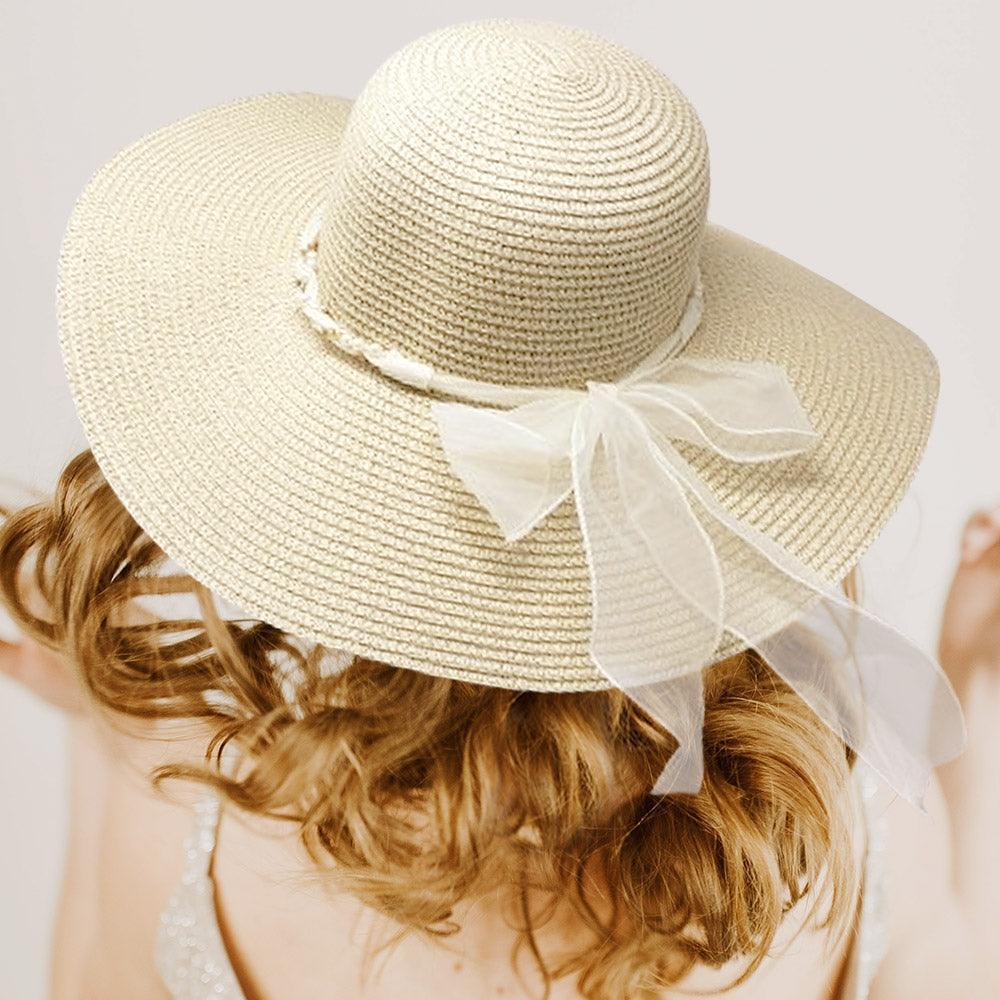 Rhinestone Pearl Twisted Bow Band Pointed Straw Sun Hat - Jewelry Store by Erik Rayo