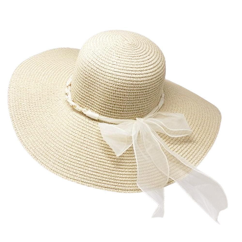 Rhinestone Pearl Twisted Bow Band Pointed Straw Sun Hat - Jewelry Store by Erik Rayo