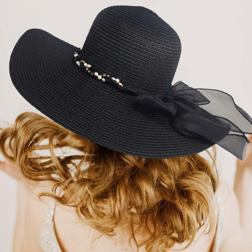 Rhinestone Pearl Twisted Bow Band Pointed Straw Sun Hat - Jewelry Store by Erik Rayo