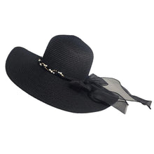 Load image into Gallery viewer, Rhinestone Pearl Twisted Bow Band Pointed Straw Sun Hat
