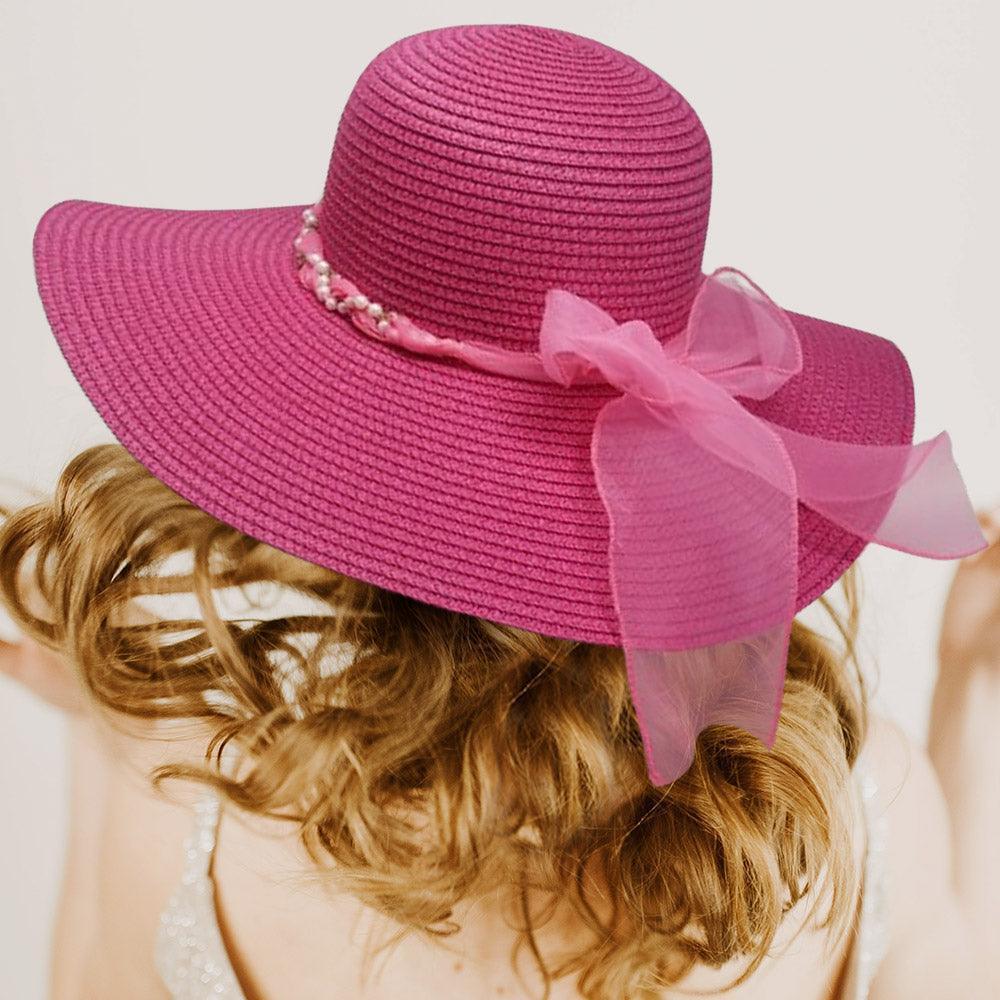 Rhinestone Pearl Twisted Bow Band Pointed Straw Sun Hat - Jewelry Store by Erik Rayo