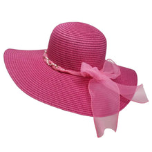 Load image into Gallery viewer, Rhinestone Pearl Twisted Bow Band Pointed Straw Sun Hat
