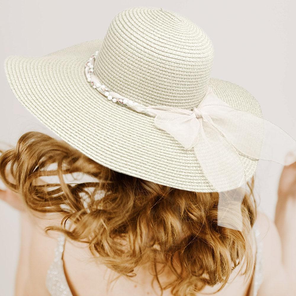 Rhinestone Pearl Twisted Bow Band Pointed Straw Sun Hat - Jewelry Store by Erik Rayo